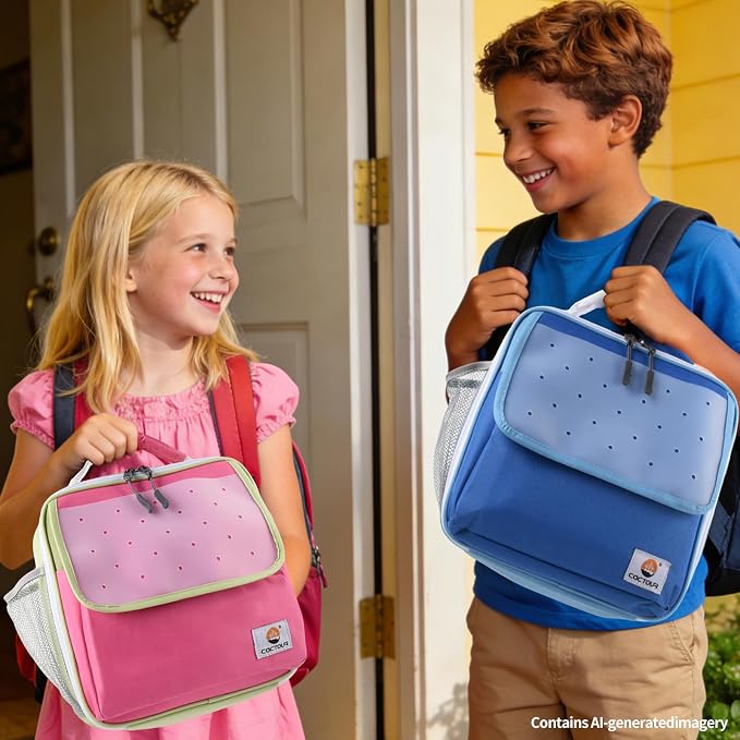 CaCTOUR Lunch Box Kids,Fun Color Lunch Box for Girls,Large Soft Cooler Lunch Bag for Kids,Back to School Thermal Insulated Lunch Tote Bag for School Daycare Outdoor (Fuchsia Green)