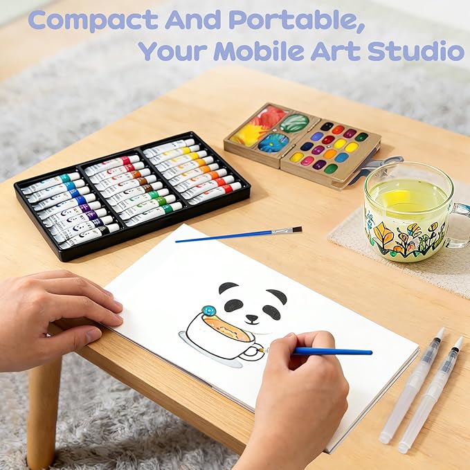 Mini Watercolor Paint Set，Travel Watercolor Set，Portable Watercolor Kit，Pocket Artist Water Color Travel Set with Include Paint, Brush and Picture Album for Beginners Artists Painting Enthusiasts