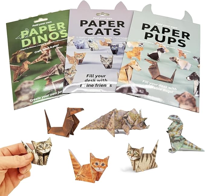 50 Sheets DIY Paper Cats, Origami Paper Kit to Fold Cute Cat Figures, Desk Origami Cats Decoration, Craft Activity for Adults Kids, Creative Gift for Kids Adults Cat Lovers (Cat&Dog&Dinosaur, 50pcs)