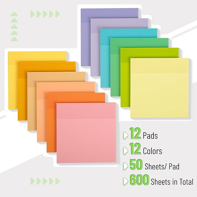 Mr. Pen- Transparent Sticky Notes, 3" x 3", 12 Pads, 600 Sheets, See Through Self-Adhesive Notes for Bible Journaling and Studying, Water-Resistant, Easy to Peel, Clean Removal