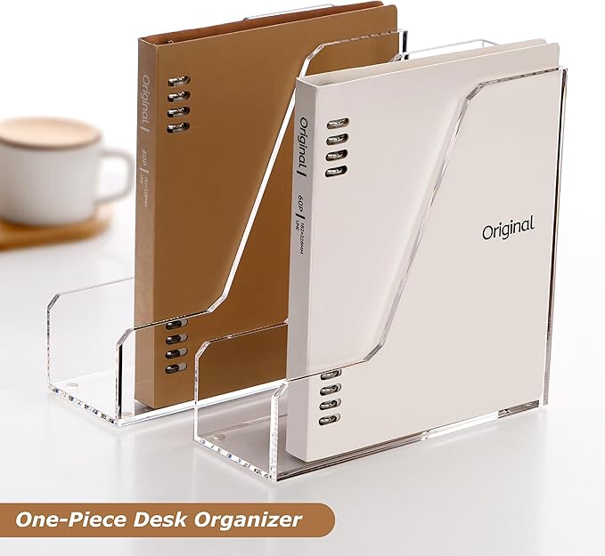 SANRUI Acrylic File Organizer, Clear Desk Organizer and Storage Bins Holding for Folders, Binders, Notebooks, Envelopes, Multi-purpose Magazine File Organizer for Home Office, 2 Pack