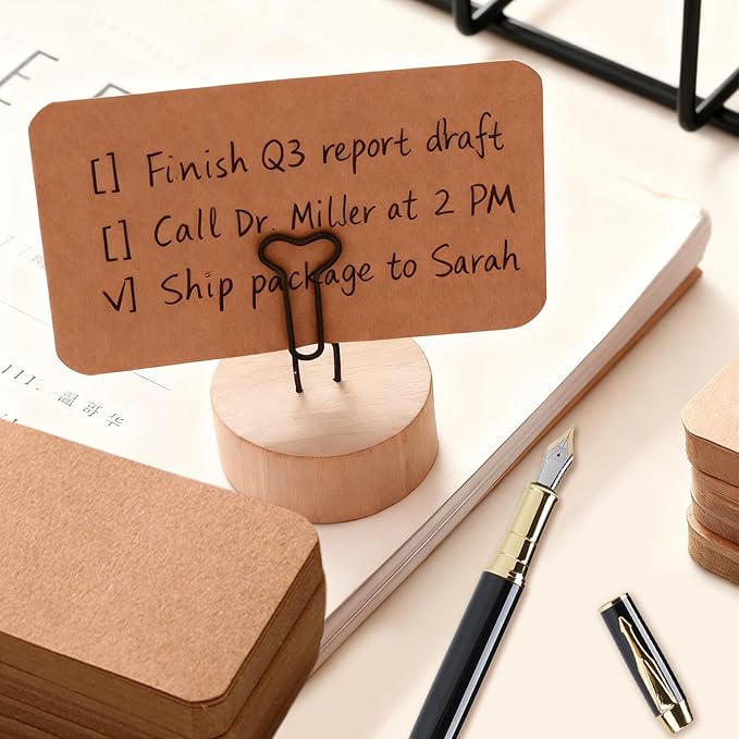 200 Pcs Blank Kraft Paper Round Corner Flash Card, Small Index Cards, DIY Hard Card Stock for Memo Notes, Word Learning, Word Message Gift Flash Paper, 3.5” X 2.1” (Kraft Paper)