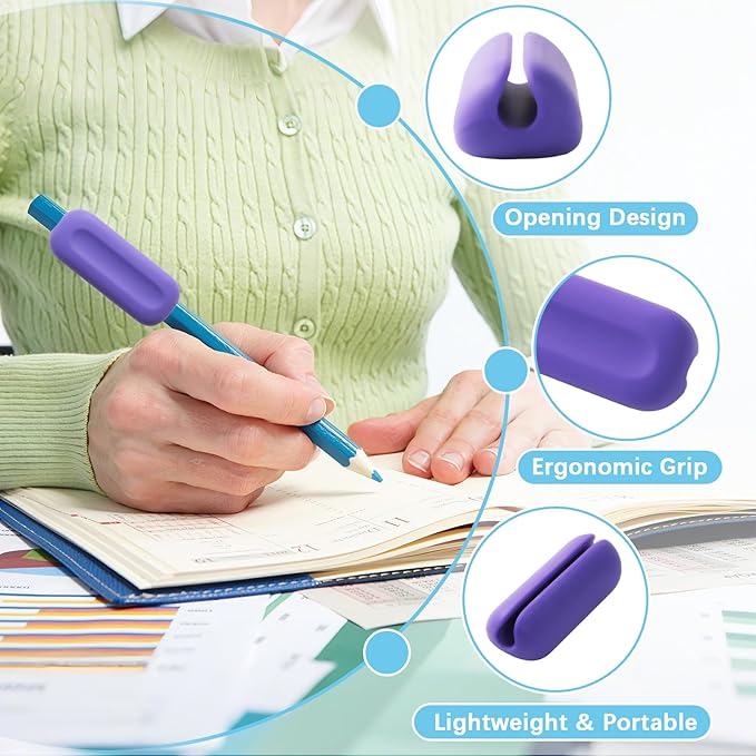 QOUBAI 6 Pcs Silicone Weighted Pencil Grips for Kids Adults Handwriting Aid Improve Penmanship with Autism ADHD Dyspraxia Fine Motor Skills Writing Posture Correction Tools for Classroom (Colorful)