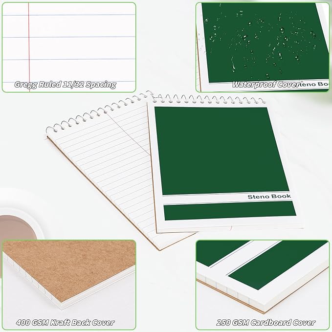 16 Pack Steno Pads 6 x 9 in Top Spiral Notebook Bulk Pack 960 Total Sheets Gregg Rule Steno Note Pads for School Office Home Students Teachers Organized Daily Notes Planners