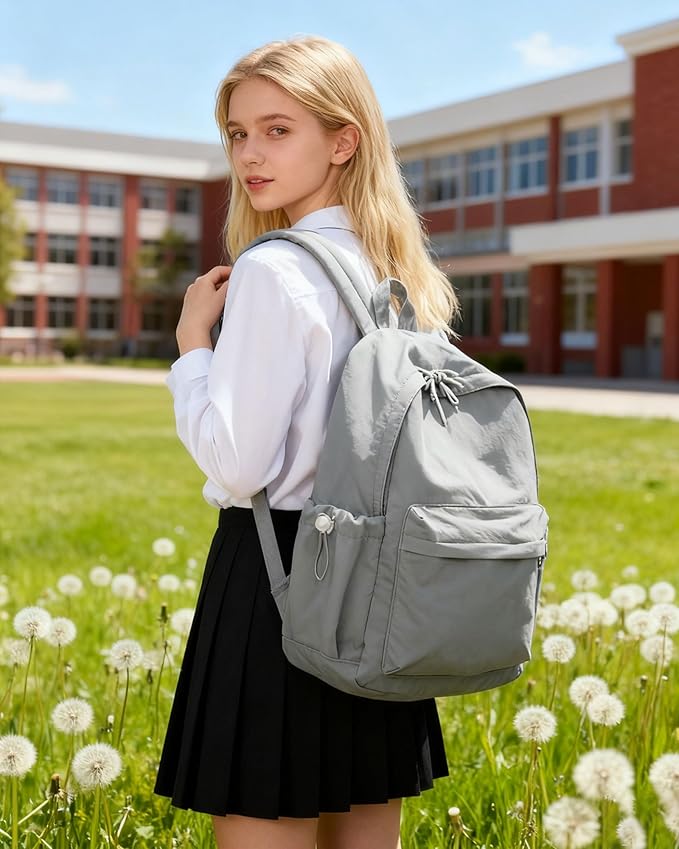 BJLFS Small Backpack for School Girls Kids Women, Grey Waterproof Bookbag Cute High School Back Pack for Men Teen Boys, Lightweight Travel College Backpack Mochilas Escolares para Daypack Rucksack