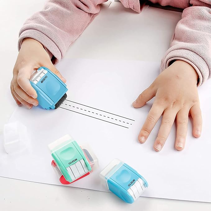 Miseyo Dashed Handwriting Lines Practice Roller Stamp,Self-Inking Line Rolling Stamps for Kids Writing - Blue