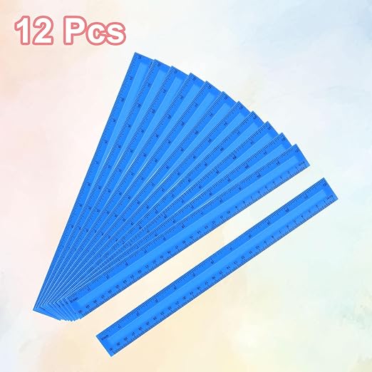 HARFINGTON 12pcs Plastic Rulers 12" (30cm) Clear Straight Ruler Measuring Tool Inches and Centimeters for Home Office Classrooms Drafting, Blue