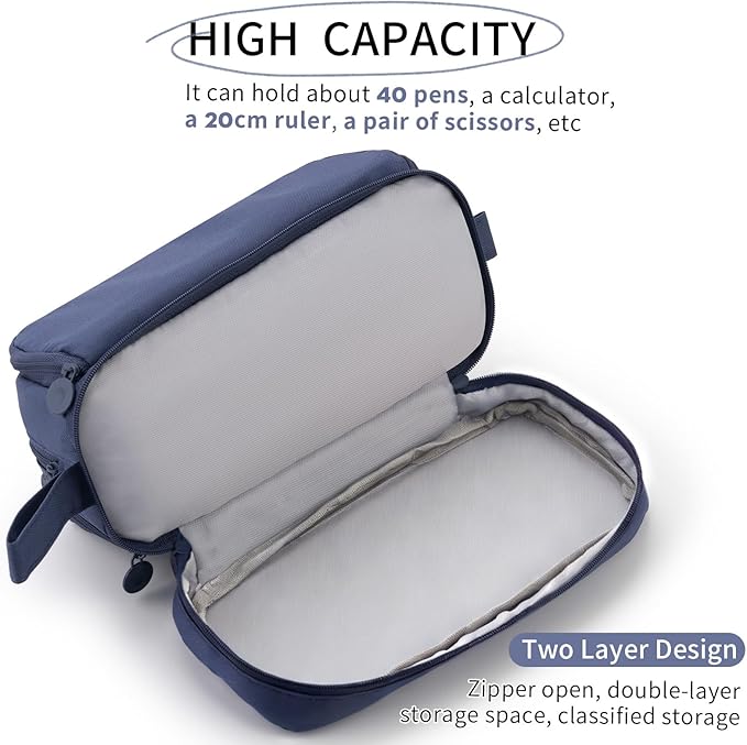 CICIMELON Large Capacity Pen Pencil Case with 4 Compartments, Multi-Slot Pencil Pouch Bag Aesthetic School Supplies Organizer for Teen Girls, Women, Adults (Navy)