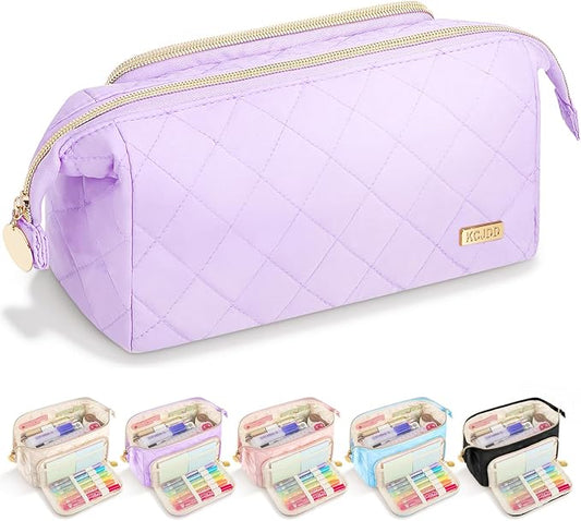 Cute Pencil Case for Girls kids Soft Quilted Pencil Pouch Bag Organizer | Wide Opening Big Marker Crayon Storage Bag Large Double Zipper Art Aesthetic Pen Bag Case Pouch For Kids School College Boys