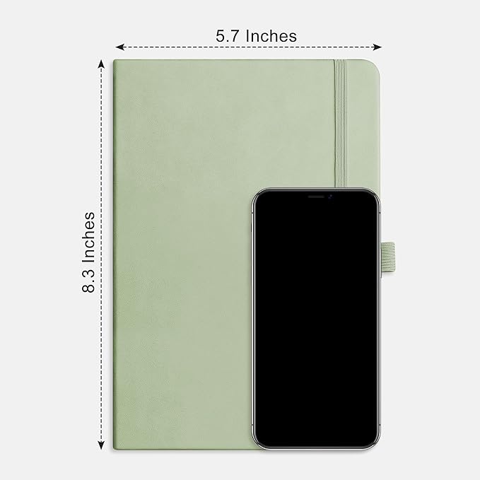 RETTACY Dotted Journal Notebook, 256 Pages, A5 Medium Size (5.7'' × 8.3''), Leather Hardcover, 120 GSM Thick Paper, for Journaling, Planning, Tracking (Light Green)