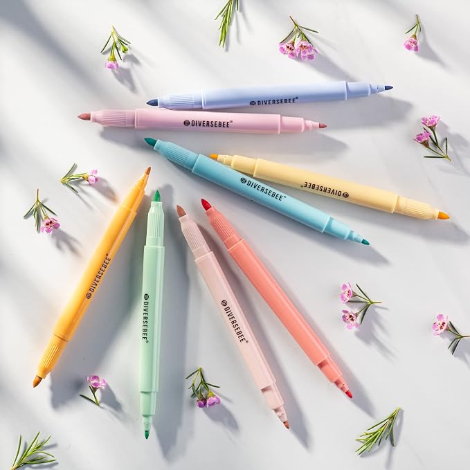 DIVERSEBEE Dual Tip Bible Highlighters and Pens No Bleed, 8 Pack Assorted Pastel Colors Quick Dry Highlighters Set, Cute Markers for Bible Study Journaling School Office Supplies and Accessories