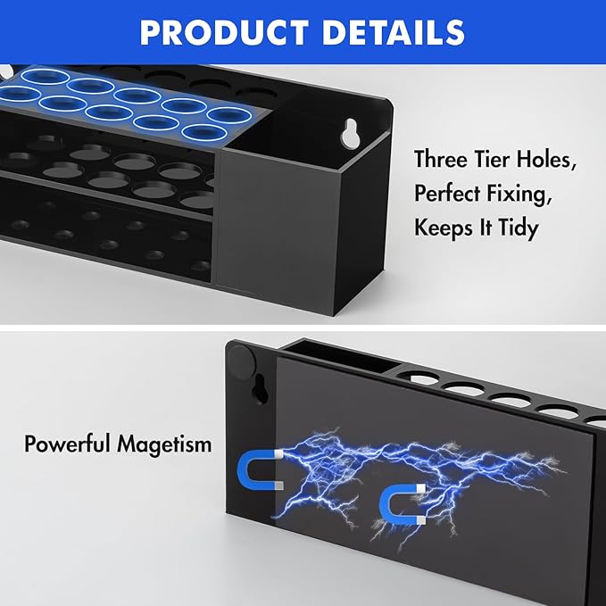 Magnetic Dry Erase Marker Holder for Whiteboard, Wall Mount Pen Holder for Refrigerator, Clear Pencil Holder for Fridge, Strong Magnet Locker Organizer for Classroom(Black)