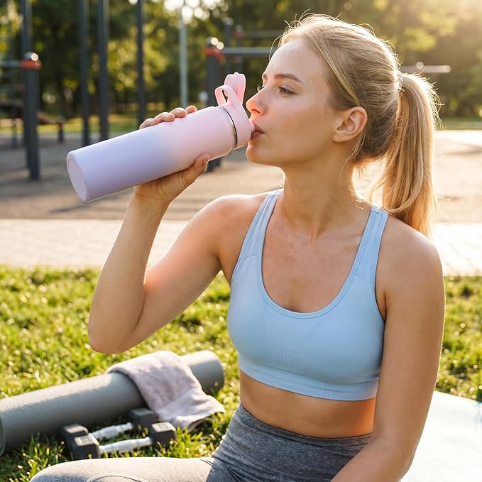 Fijinhom 24 oz Insulated Water Bottle with Handle, 304 Stainless Steel Water Bottles with Wide Mouth, Double Wall Vacuum Sports Water Bottle, BPA Free, Keep Cold and Hot, Pink/Purple