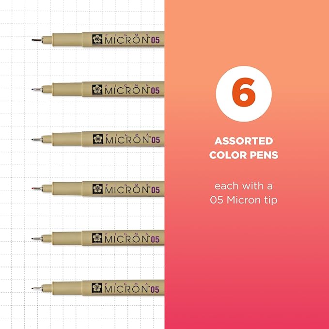 SAKURA 30065 6-Piece Pigma Micron (Colors may vary) 05 Ink Pen Set