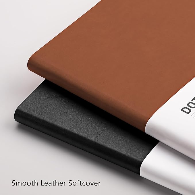 RETTACY Dotted Journal Notebook, 2-Pack, 192 Numbered Pages per Pack, B5 Medium Size (7.6'' × 10''), Leather Softcover, 100 GSM Thick Paper, for Journaling, Planning (Black & Brown)