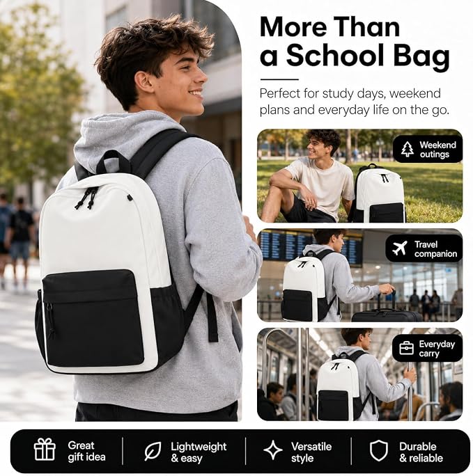 LOIDOU Backpack for Girls School Backpacks Bookbags for Elementary Middle School Women Laptop Backpacks (Black White-, L-17)