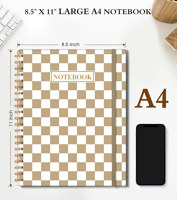 Spiral Notebook Journal 8.5” x 11”, A4 Large Notebooks for Women Men, College Ruled Lined Journal, 100 GSM Paper, Hardcover Spiral Bound Journals for Work School Note Taking Business, Gingham