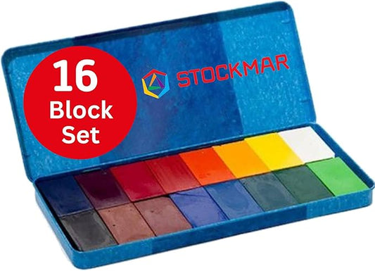 STOCKMAR Wax Block Crayons, 16 Assorted Colors in Tin Case – Beeswax-Based Art Crayons with Lightfast Pigments, Durable Blocks for Artistic Techniques, Drawing, Coloring, Layering - Artist Supplies