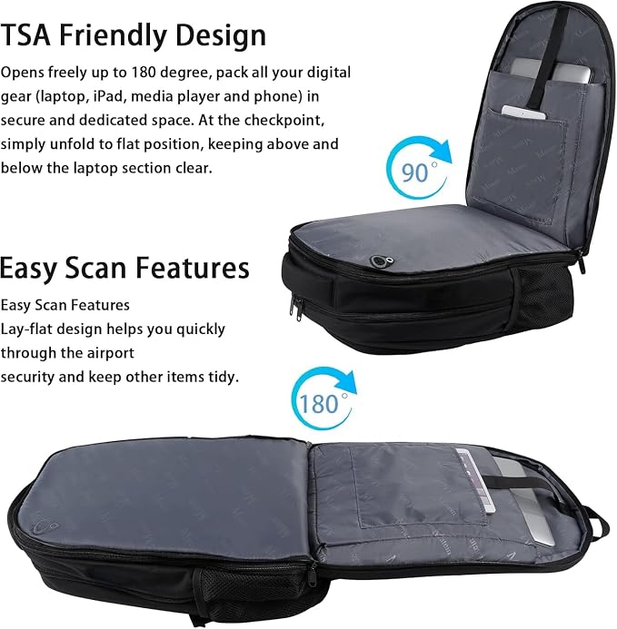 MATEIN College Large Travel Backpack, TSA Expandable Laptop Backpack | 43L College Computer Bag, Fit 17.3 Inch Laptop, Water Resistant Design, Lightweight Carry on, Sturdy, Spacious, Black