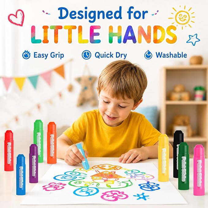 62 Colors Washable Solid Tempera Paint Sticks, Washable Paint Sticks Bulk, Quick Drying, Rainbow Colors Tempera Stick Kids Toddler, Mess Free Art Supplies for Paper Wood Glass Ceramic Canvas