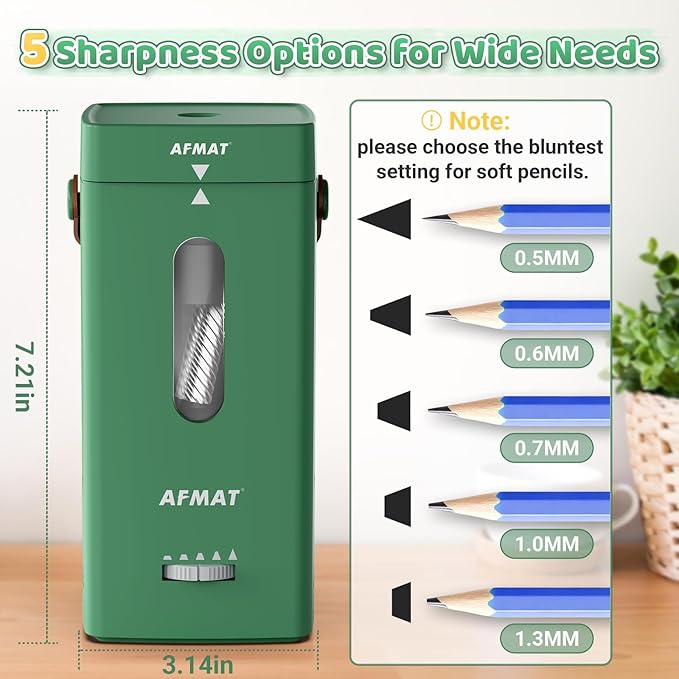 AFMAT Electric Pencil Sharpener, Fully Automatic Pencil Sharpener, Auto in & Out, Rechargeable Hands-Free Sharpeners for Jumbo & Colored Pencils (6.5-12mm), Portable for Home/Classroom/Office PSC6