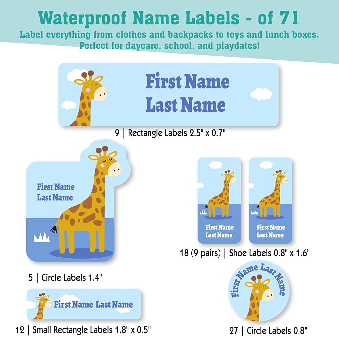 Personalized Daycare Name Labels for Kids (71 Labels) - Custom Durable Waterproof Name Stickers for Clothing Tags, Water Bottles, Lunch Boxes, and School Supplies - Dishwasher, Washer