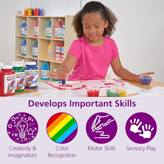 Colorations Washable Finger Paint for Kids, Each 16 fl oz, 4 Colors, Non-Toxic Paint, Kids Finger Paint,Sensory Finger Paint, Kids Paint, Hand Painting, Kids Fingerpaint, Finger Paint for Toddlers