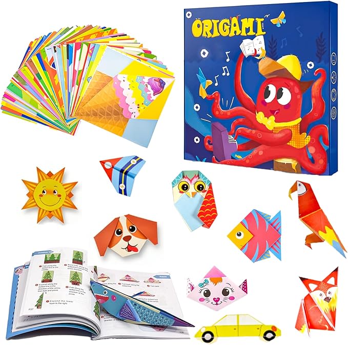 Origami Paper Kit for Kids Ages 5-8 8-12, 152 Sheets with 72 Patterns Guiding Book, DIY Art and Crafts Supplies, Colorful Folding Papers Set Projects Gifts Activity for Boy Girl Toys
