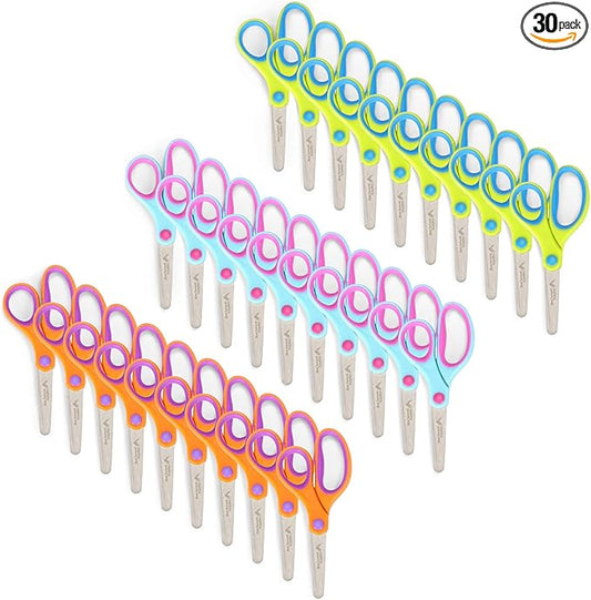 Blue Summit Supplies 30 Pack Kids Scissors Bulk with Comfort Grip, Bulk Scissors for Classroom and School, Blunt Tip for Student Safety, Assorted Colors - Orange, Blue, and Pink