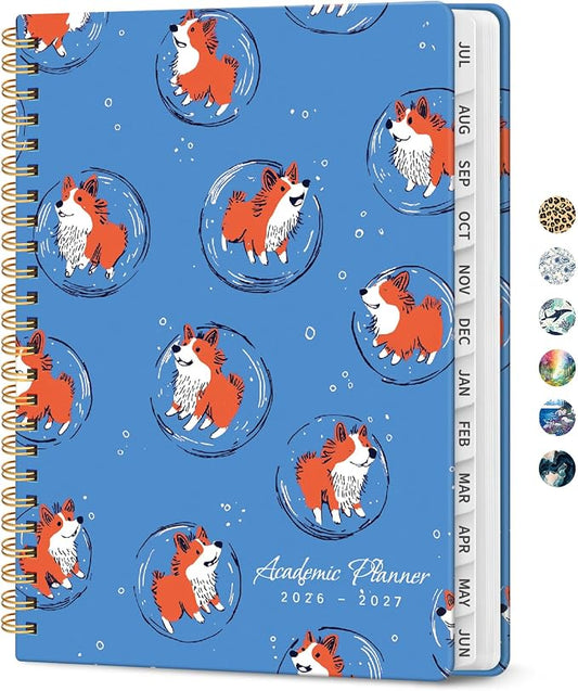 Planner 2026–2027, Weekly & Monthly Academic Organizer for School Year, Jul 2026–Jun 2027, Hardcover Planner with Tabs, Back to School Essential, 6.3" x 8.5", Cosmic Pups