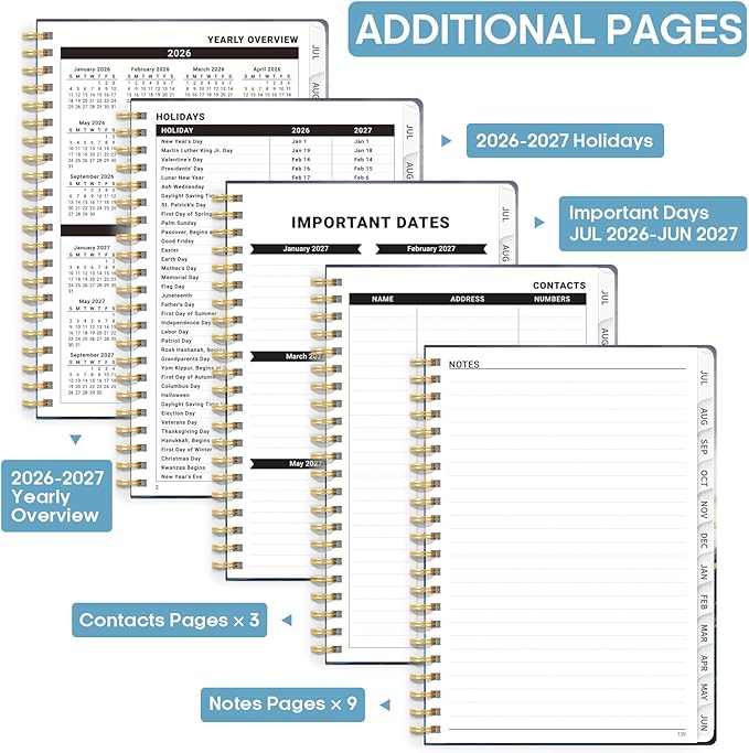 Academic Planner 2026-2027, Weekly and Monthly Calendar Book, July 2026 – June 2027, Hardcover Planner with Tabs, Perfect for Teachers, Students, Women & Men, A4 (8.5" x 11") - Abstract