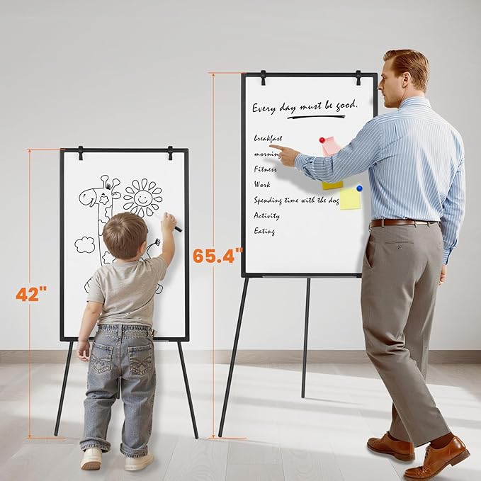 OLIXIS 40" x 28" Magnetic White Board with Stand, Standing Dry Erase Board, Whiteboard with 1 Dry Eraser & 2 Multicolor Markers & 4 Magnetic Pins, Aluminium Frame for Home, School, Office, Black
