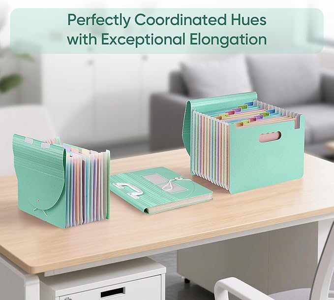 Agoer 13 Pockets Accordion File Organizer,Wheat Straw Expanding File Folder with Handle & Labels,Monthly Paper Bill Receipt Organizer,A4/Letter Size Document Storage for School College Home Office