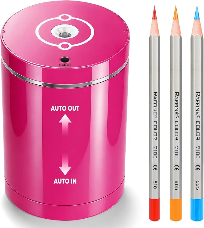 Fully Automatic Electric Pencil Sharpener,Rechargeable smart Pencil Sharpener.Suitable for No. 2/Colored Pencils (6-8 mm),Applicable to School/Classroom/Office/Home（Pink）