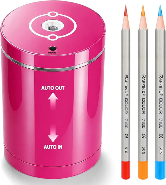 Fully Automatic Electric Pencil Sharpener,Rechargeable smart Pencil Sharpener.Suitable for No. 2/Colored Pencils (6-8 mm),Applicable to School/Classroom/Office/Home（Pink）