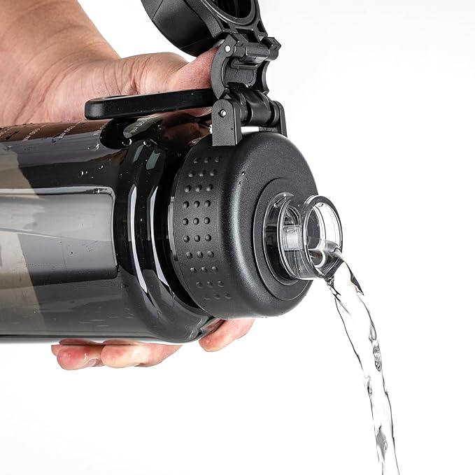 Fanhaw 32 oz Clear BPA-Free Tritan Water Bottle with Fast-Flow Spout Lid, Leakproof Wide-Mouth Reusable Bottle for Gym, School & Office (Black)