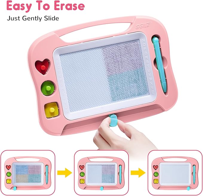 SGILE Toddler Toys for Kids, Magnetic Drawing Board for Birthday Gift, Toys for 1 2 3 Year Old Girls Boys, Etch & Sketch Pad with 3 Stamps, Learning and Educational, Light Pink