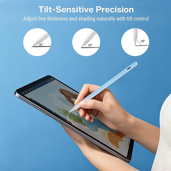 Stylus Pen for iPad 2018-2026, 2X Fast Charge Active Pencil with Tilt Sensitivity & Palm Rejection, iPad 11/10/9/8/7/6/A16, Air M4/M3/M2, Pro M5/M4, Mini 7/6/5 (Blue)