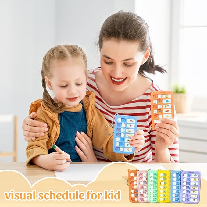 6 Pcs Portable Visual Schedule Keychain Checklist for Kids with Planning Sticker, Reminder Board Chore Chart ADHD Tools for Kids Adults for Daily Task Weekly Planning Memo Checklist Boards