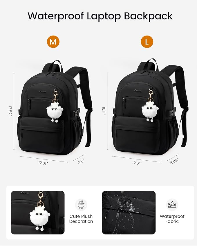 LOVEVOOK School Backpack for Teen Girls & Women, 35L Large Laptop Backpack with 40oz Water Bottle Pocket, Waterproof Cute College Bookbag, Student Backpack for Middle High School Travel Work Black