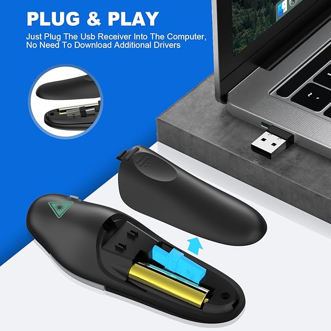 QUI 2 Pack Presentation Clicker, Wireless Presenter Remote Clicker for PowerPoint, Slide Advancer for Mac, Windows, Google Slide, Keynote (USB Type-c, Black Pink)