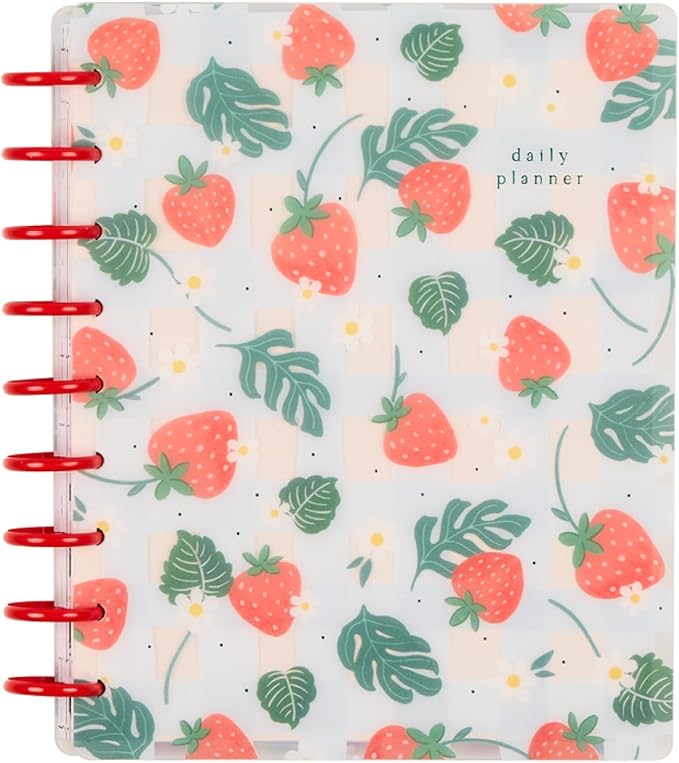 Happy Planner Disc Bound Planner July 2026–June 2027, Includes 3 Extra Months and 2 Sticker Sheets, Classic Size, 7" x 9.25", Horizontal Layout, Strawberry Picnic
