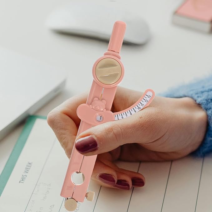 Multifunctional Drawing Compass for Students, Pink Small Plastic Drafting Tool with Locking Scale, Geometry and Math Learning Drafting Compass Kit for School and Education