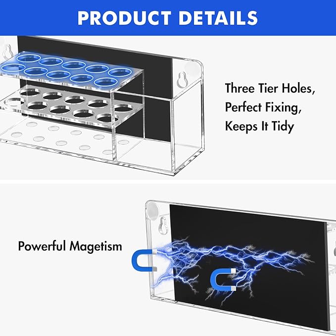Magnetic Dry Erase Marker Holder for Whiteboard, Wall Mount Pen Holder for Refrigerator, Clear Pencil Holder for Fridge, Strong Magnet Locker Organizer for Classroom, Office