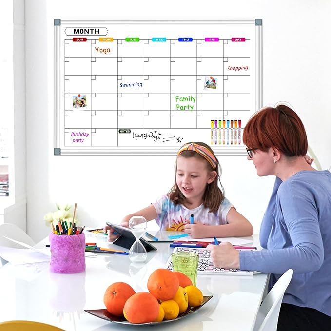 Magnetic Dry Erase Board Calendar for Wall 36" x 24", Monthly Calendar Whiteboard for Wall, Planning Board Bulletin Board Portable Board for Office, School, Home, Kitchen, Planning, Memo