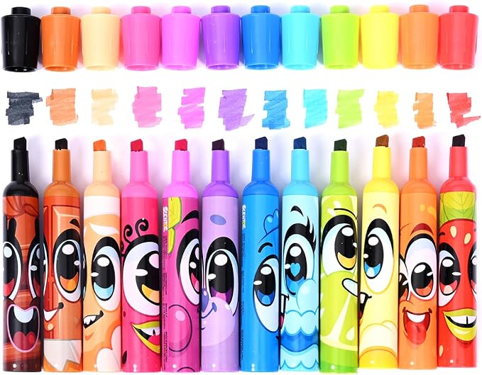 Scentos Scented Chisel Tip Markers 12 Pack, With Fruit Scent, 12 Assorted Colors, Different Fruity Each, Washable Markers, Marker for Kids, for Posters and Science Fairs, Super Washable Ink.