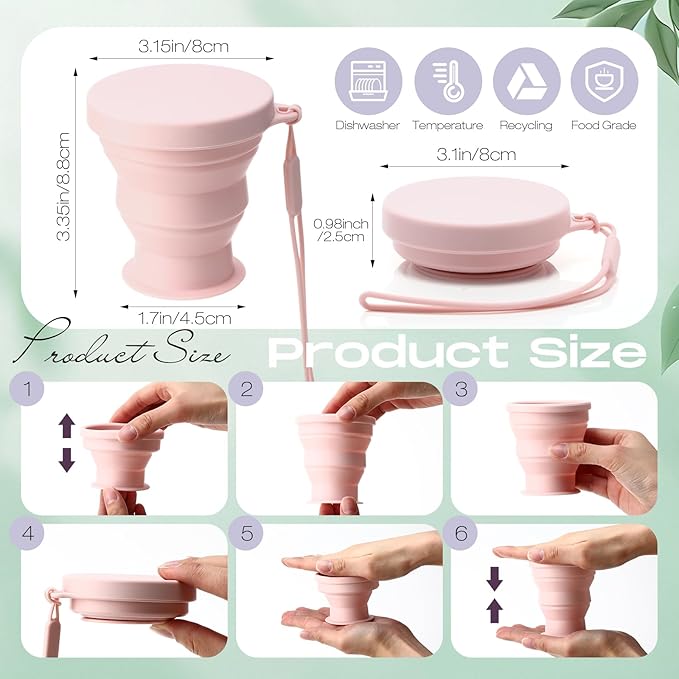 Funnymoom 8 Pcs Collapsible Travel Cups with Lids 7 oz Silicone Folding Camping Cup Reusable Drinking Cup Sets for Outdoor Hiking Camping and Travel(Macaron Colors)