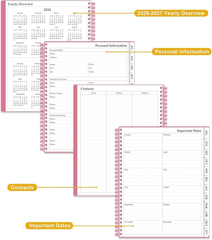 Academic Planner 2026-2027 - Weekly & Monthly Planner from July 2026 to June 2027, Agenda 2026 2027 with Inner Pocket, Elastic Band, 8.5" x 11", Pink