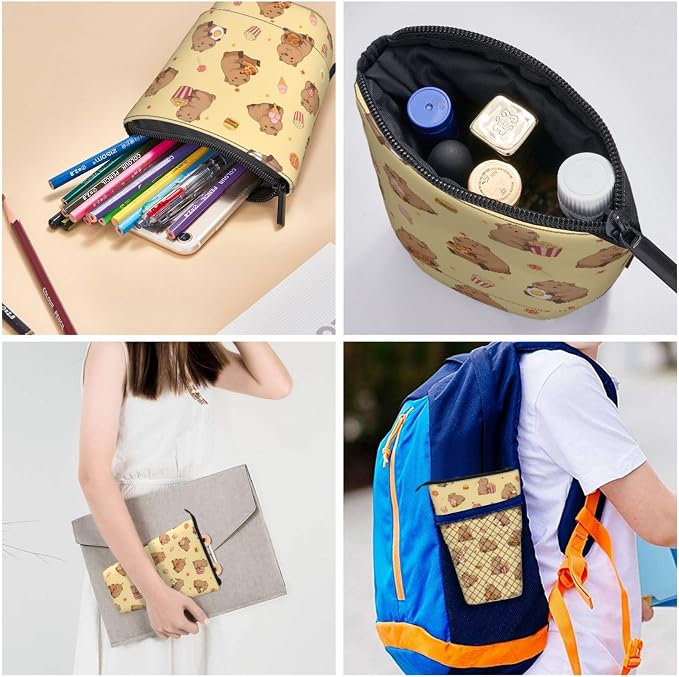 Yellow Cute Animals Kids Standing Pencil Case Girls Boys Telescopic Stationary Pouch with Zipper Large Capacity Stand up Pen Bag Portable Makeup Holder for Children School Students