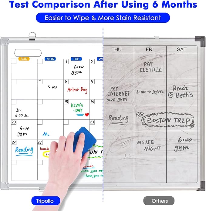 Dry Erase Calendar Whiteboard for Wall, 36" x 24" Magnetic Monthly White Board Calendar Dry Erase, Wall Hanging Aluminum Frame with Tray for Home, School, Office (Silver Frame)